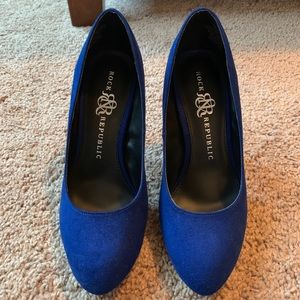 Blue suede heels. Never worn.